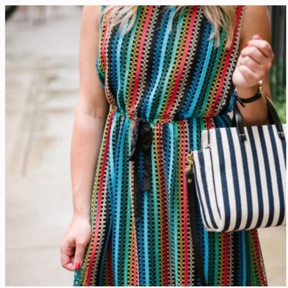 Anthropologie Eva Franco Striped Crotchet tank midi dress boho women size 10 - Picture 5 of 12